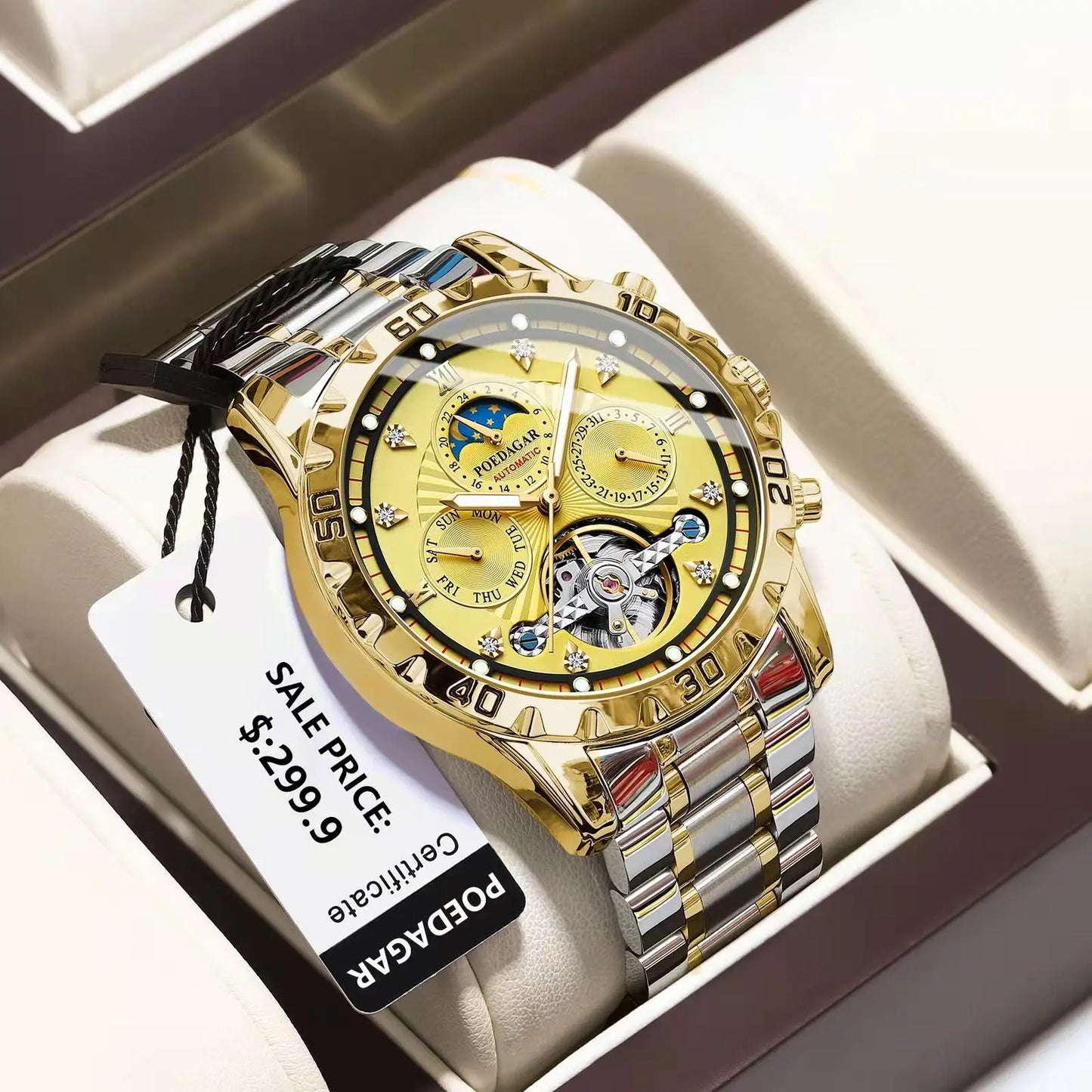 Luxury Automatic Mechanical Watch Tourbillon Waterproof Luminous Date Week Men Wristwatch Stainless Steel Men's Watches