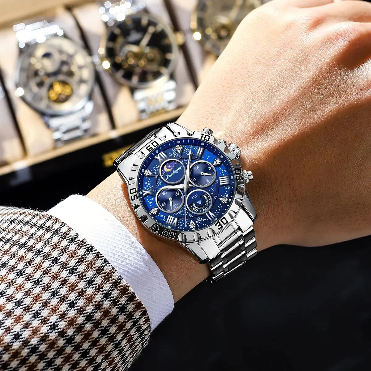 Top Luxury Man Wristwatch Waterproof Luminous Chronograph Men's Quartz Watch Stainless Steel Casual Sports Men Watches