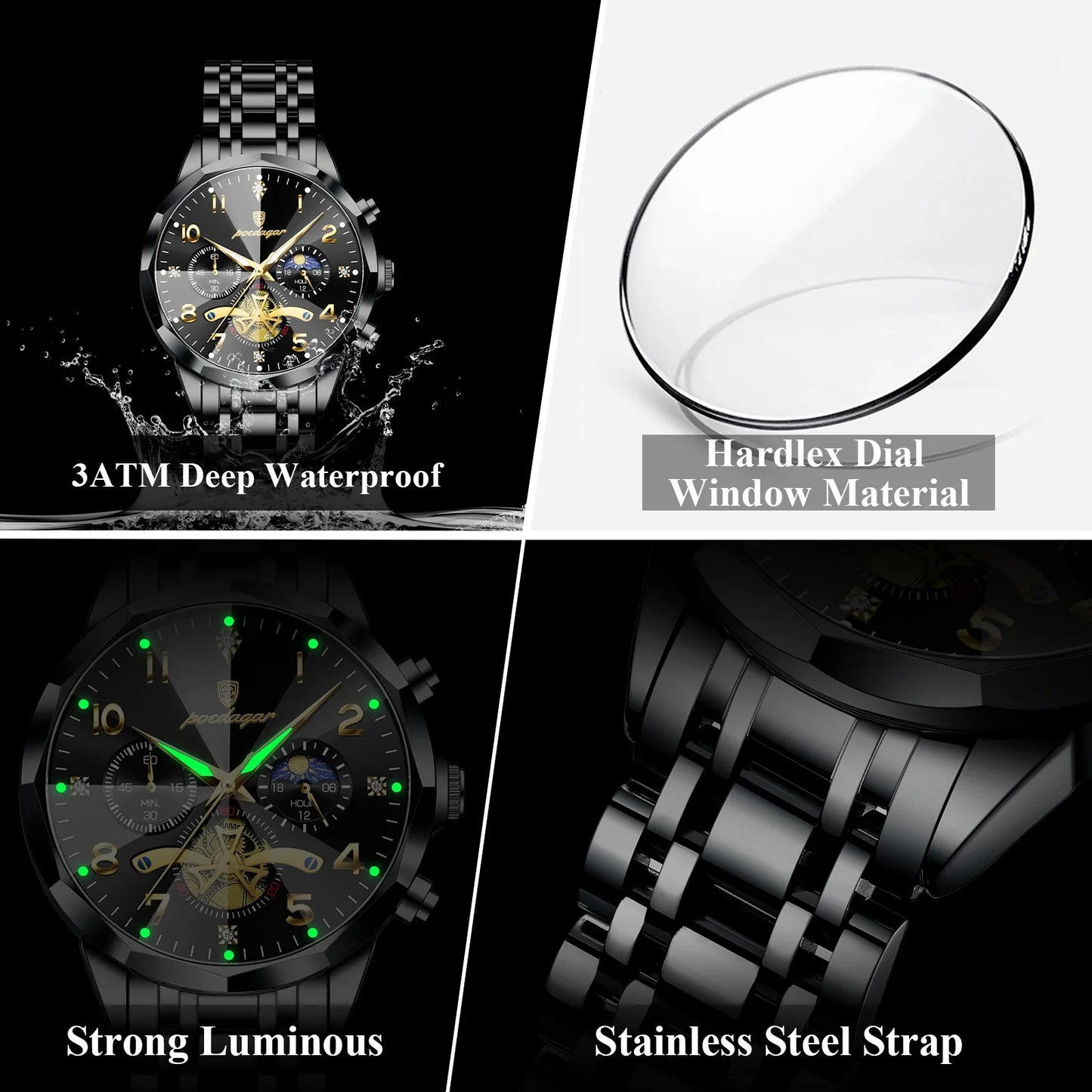 Luxury High Quality Man Wristwatch Chronograph Stainless Steel Quartz Men's Watches Waterproof Luminous Men Clock Reloj