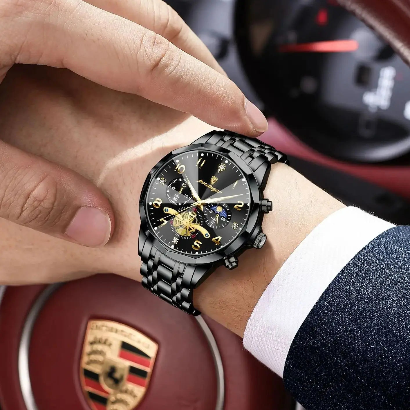 Luxury High Quality Man Wristwatch Chronograph Stainless Steel Quartz Men's Watches Waterproof Luminous Men Clock Reloj