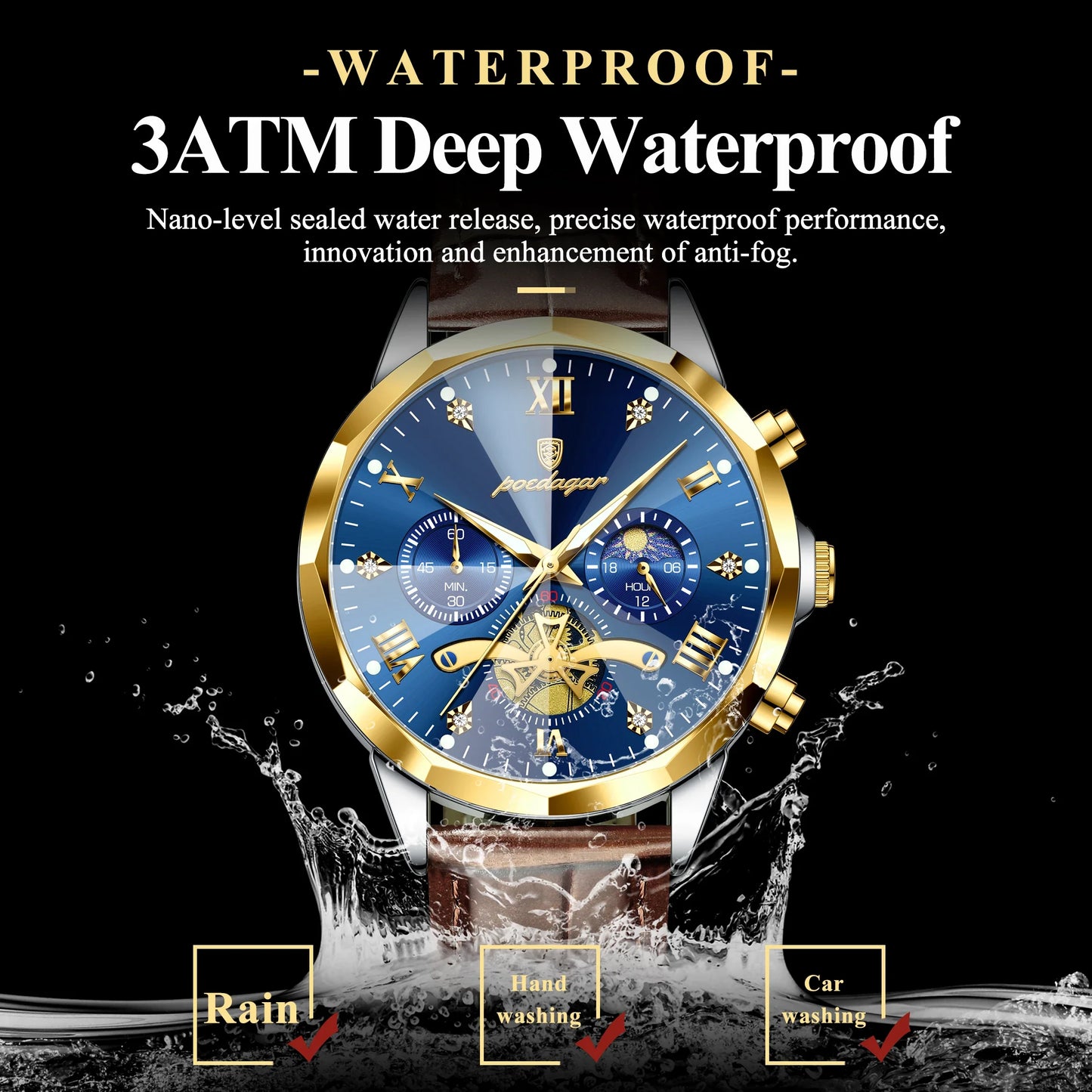 Luxury Brand Men Watch Waterproof Luminous Chronograph Leather Man Watches Fashion Sports Quartz Men's Wristwatch Reloj
