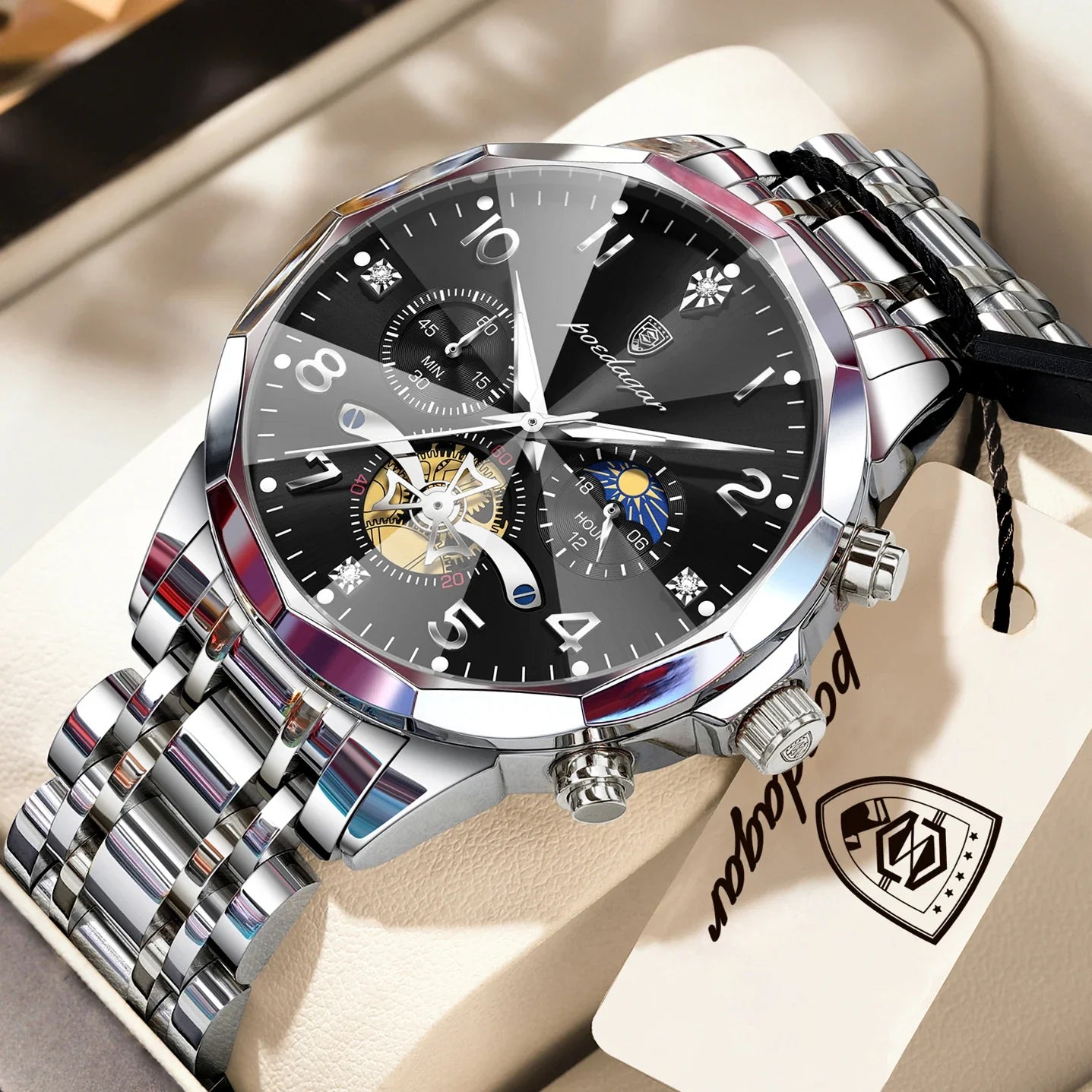 Luxury High Quality Man Wristwatch Chronograph Stainless Steel Quartz Men's Watches Waterproof Luminous Men Clock Reloj