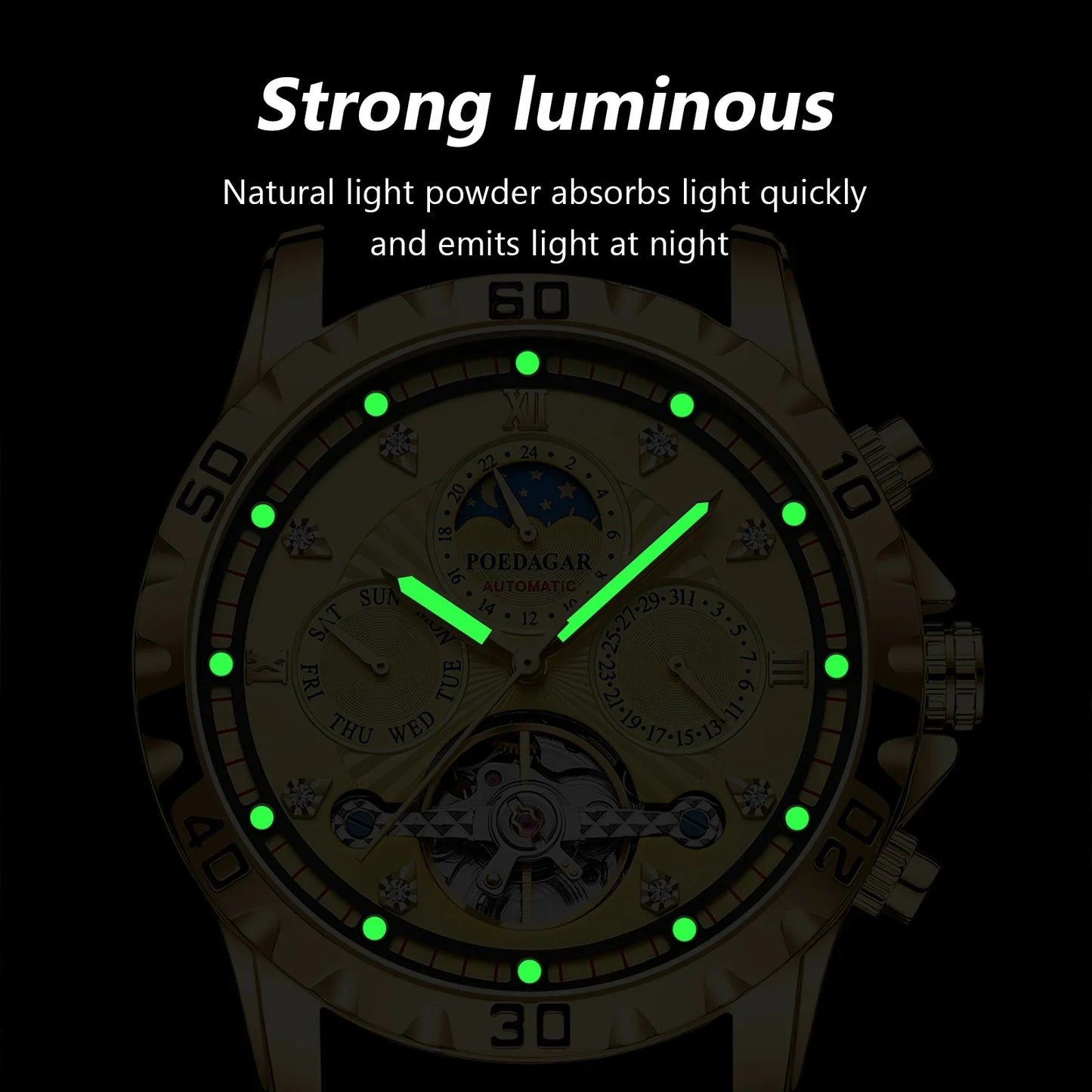 Luxury Automatic Mechanical Watch Tourbillon Waterproof Luminous Date Week Men Wristwatch Stainless Steel Men's Watches