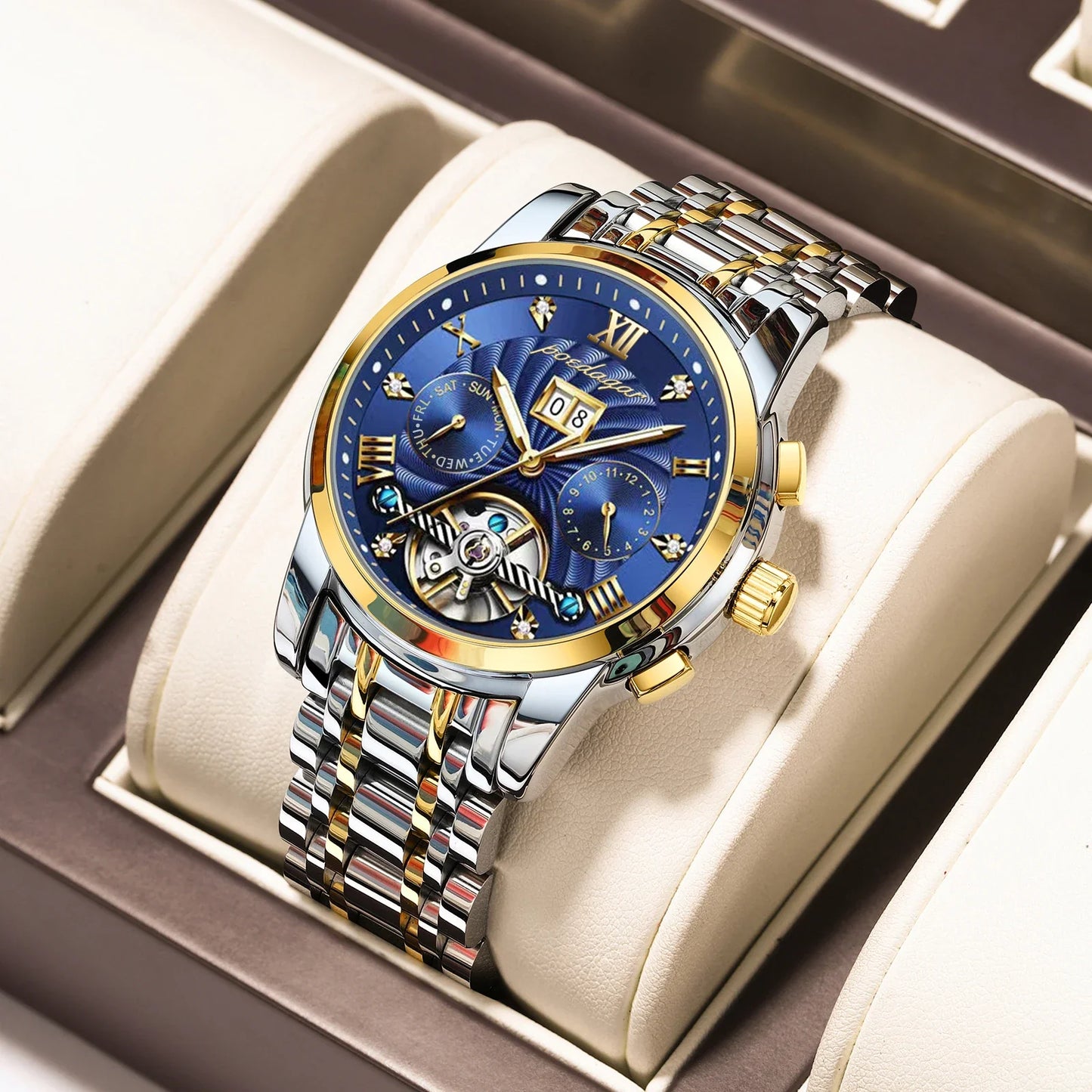 Luxury Automatic Mechanical Wristwatch Stainless Steel Tourbillon Man Watch Waterproof Luminous Business Men's Watches
