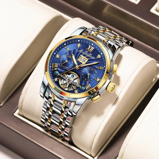 Luxury Automatic Mechanical Wristwatch Stainless Steel Tourbillon Man Watch Waterproof Luminous Business Men's Watches