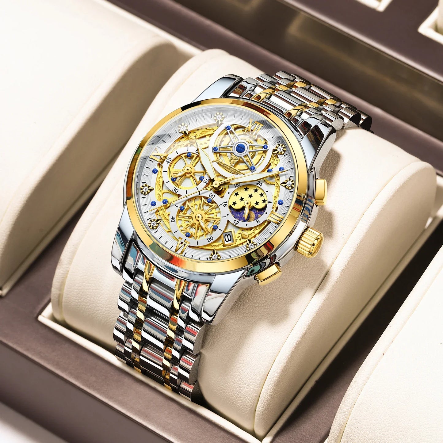 Luxury Men's Quartz Watches Stainless Steel Date Chronograph Men Wristwatch Waterproof Luminous Fashion Man Watch Reloj