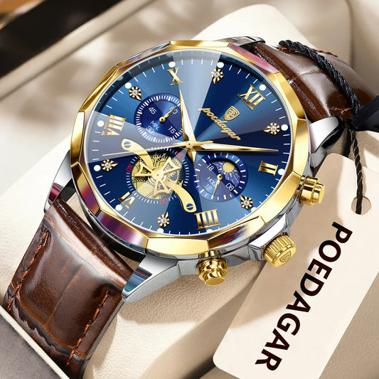 Luxury Brand Men Watch Waterproof Luminous Chronograph Leather Man Watches Fashion Sports Quartz Men's Wristwatch Reloj